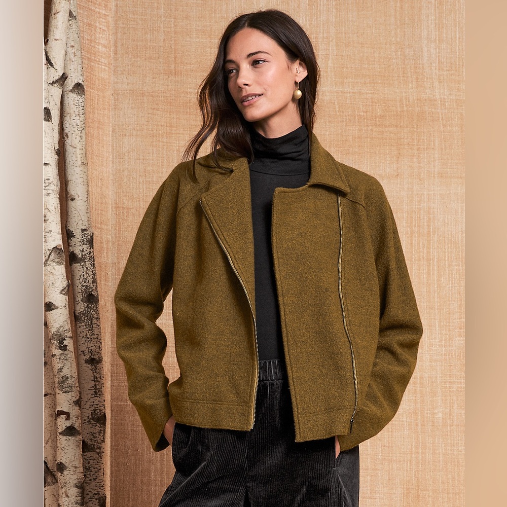NWT EILEEN FISHER Lightweight Boiled Wool Zip-Front Jacket XL ptp24
